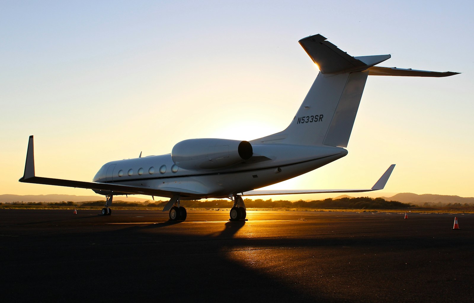 Private jet exterior gleaming on the apron